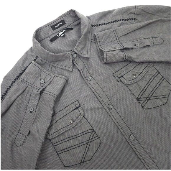 Carbon Slim Fit Button Front Shirt Mens XXL READ Tab Sleeve Snap Pockets Gray - Picture 1 of 16